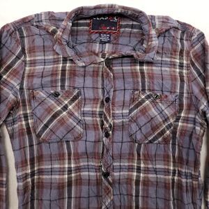 Classic Rugged Wear Tartan Flannel Long Sleeve Button Shirt Mens Size XL Blue